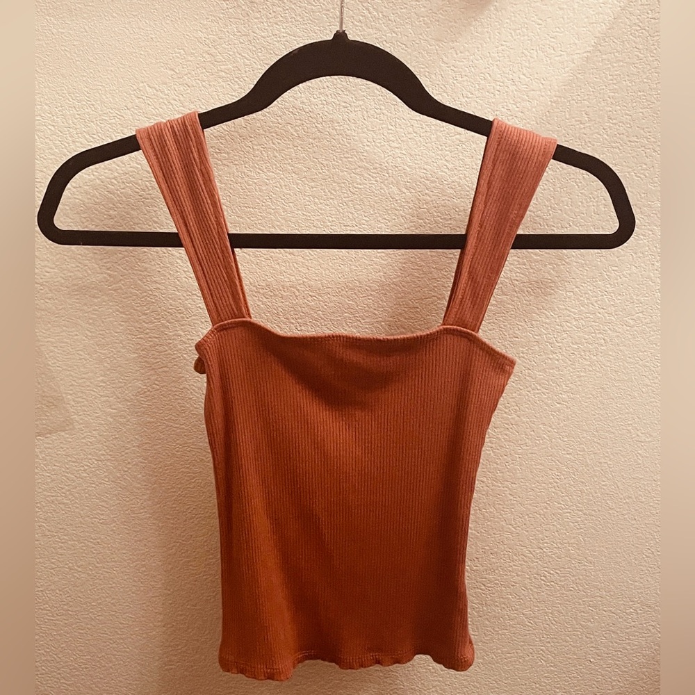 Lulu’s Rosewood Wide Strap Square Neck Ribbed Camisole Tank Top